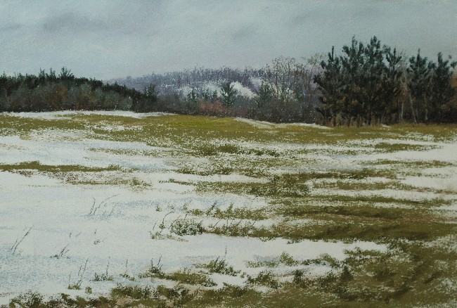MARCH MELT- Plein Air 8.5 x 12 Framed 14 x 18