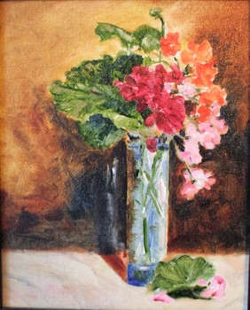 Geraniums in Blue Vase after Manet