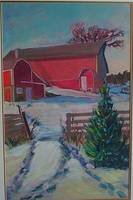 My Barn in Winter Sunshine - (oil on paper)