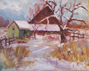 Winter Farm and Oak