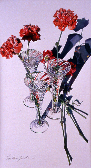 Three Carnations in a Fluted Glass