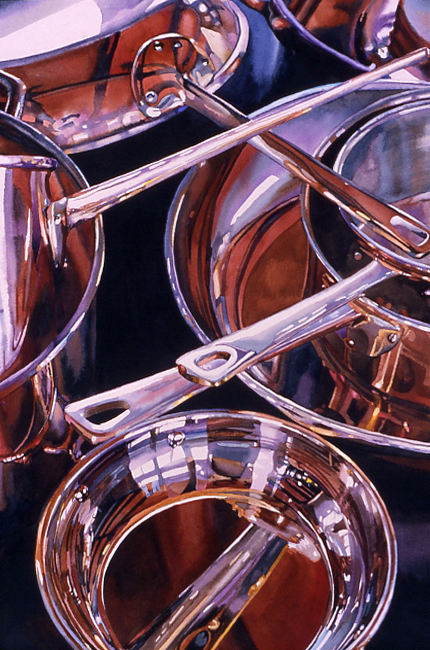Copper Pots Reflected