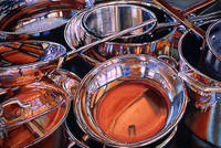 Copper Pots with Artist Reflected