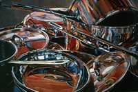 Copper Pots with Artist Reflected