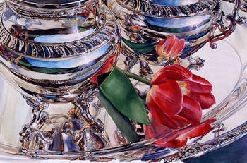 Silver Still Life with Tulip Reflected