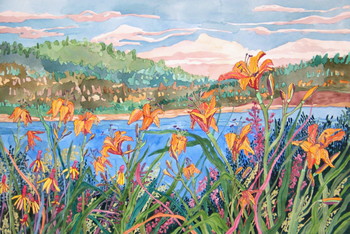 Day Lilies With Cone Flowers