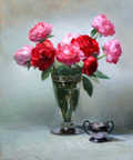 Peonies and Silver Sugar Bowl