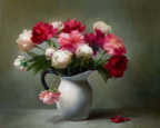 Peonies in White Pitcher