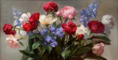 Peonies and Delphinium