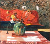 Carnations in green vase