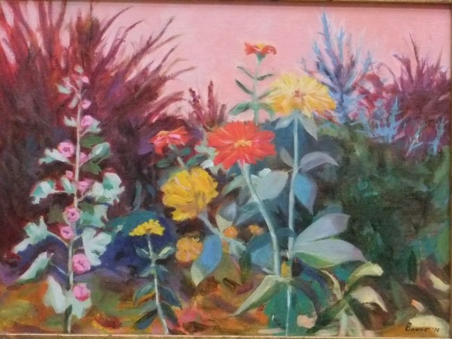 Zinnias, Mallow, and Barberry