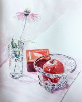 Apple in Glass Bowl