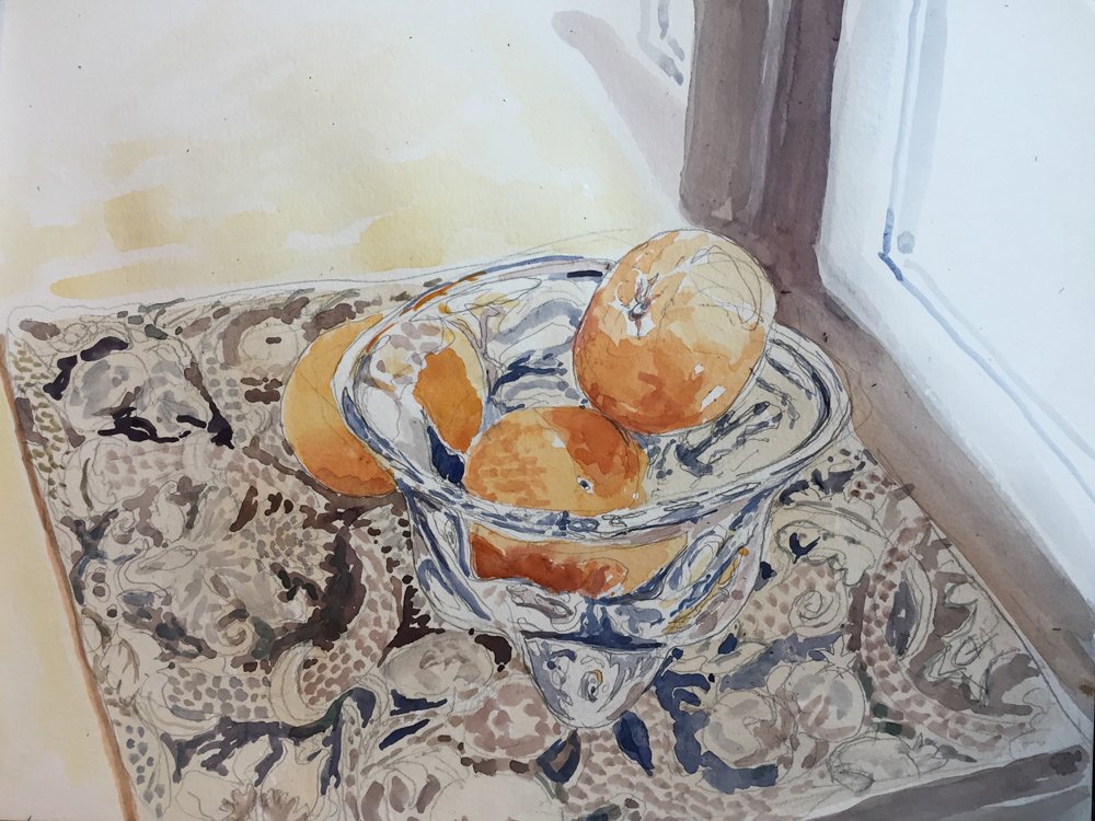 Oranges in Glass Bowl