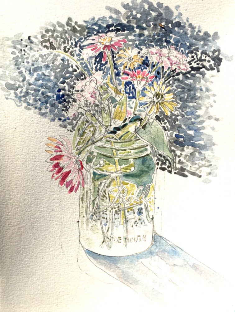 Flowers in Mason Jar