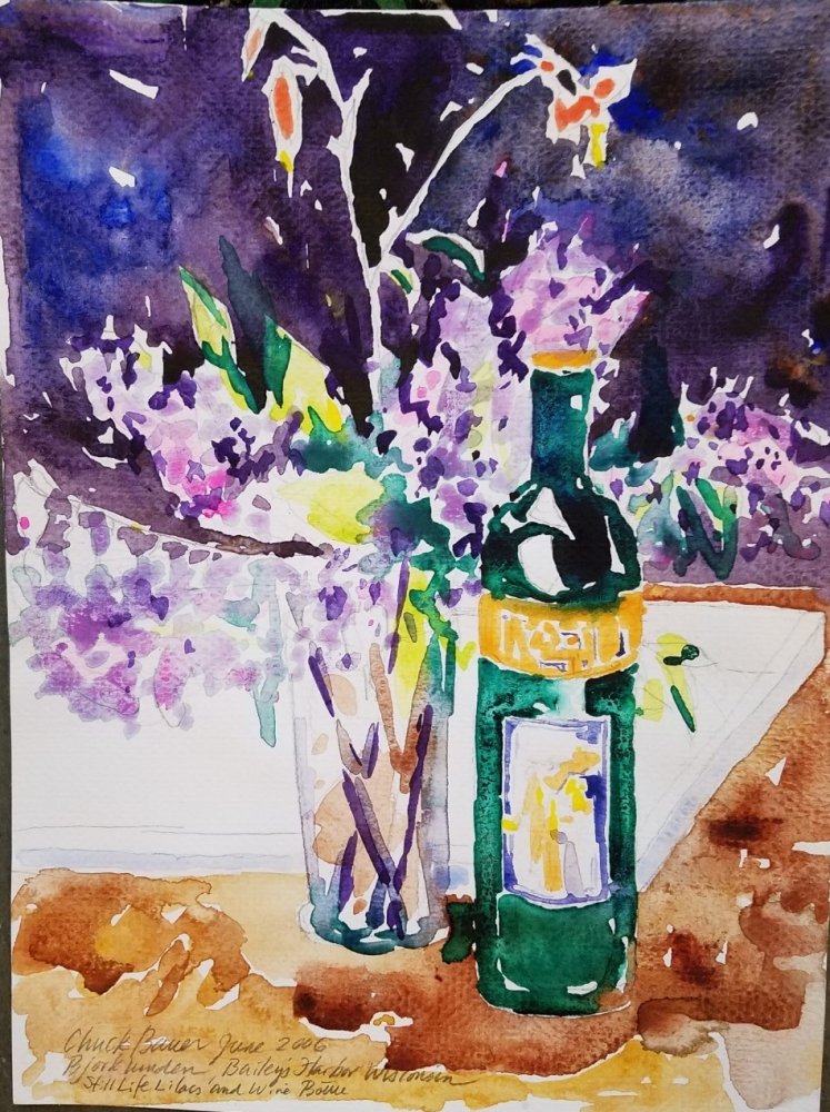 Still Life with Lilacs and Wine Bottle