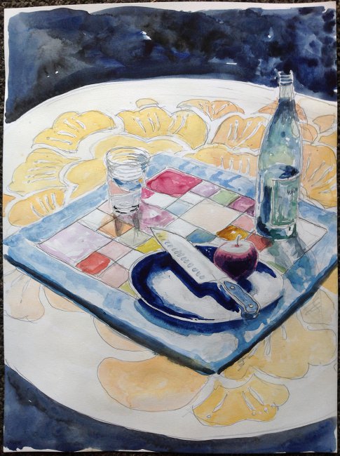 Apple, knife and water