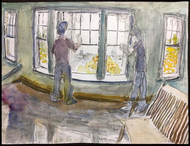 Window washers at Bascom Hall