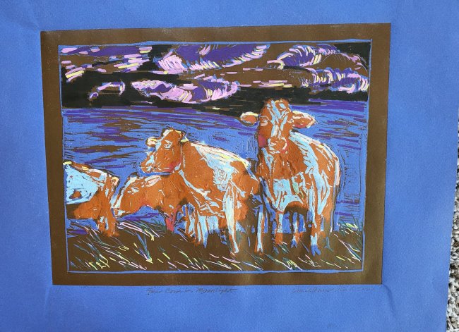 Four Cows in Moonlight