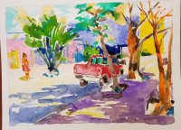 Red Truck on Calle Atmosfera, Puerto Vallarta, Mexico