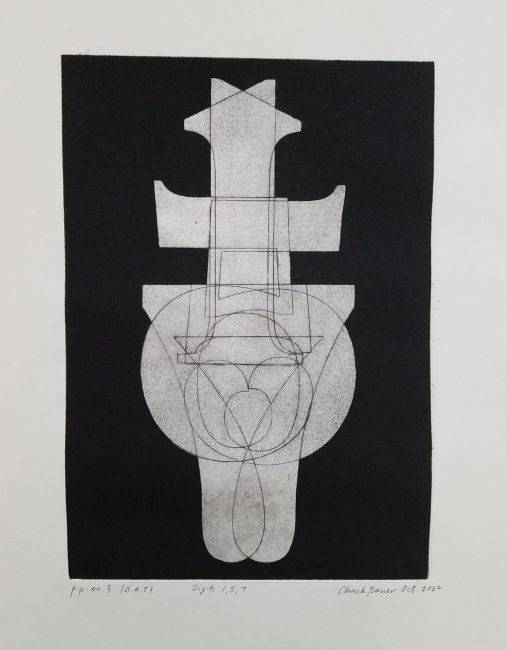 Digits 1, 5, 7 (Monoprint)