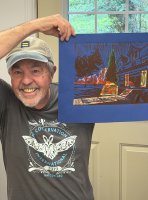 Chuck Bauer pulls a monoprint in the studio.