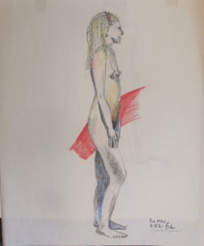 Female Nude with Red Stripe Lifedrawing