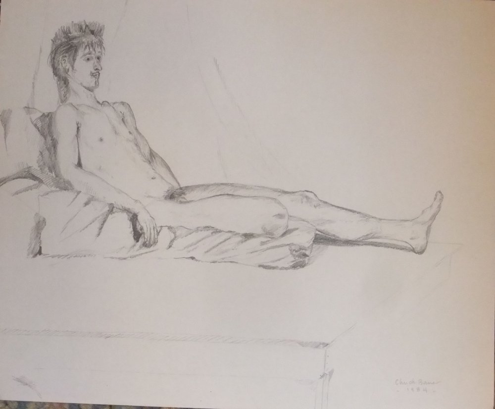 Reclining Male Nude Lifedrawing (after Manet's Olympia)