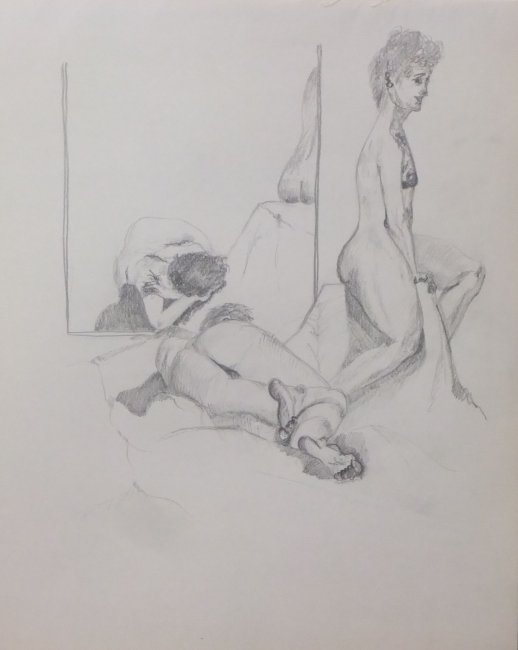 Two Female Nudes and a Mirror Lifedrawing