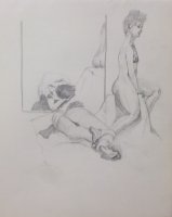 Two Female Nudes and a Mirror Lifedrawing
