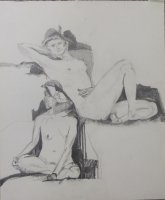 Two Female Nudes in Hats Lifedrawing