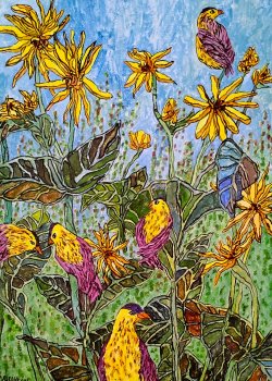 Finches on Cup Plants