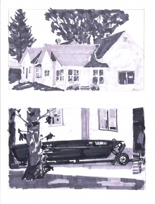 Two Value Studies. View to Lake and East Side Houses