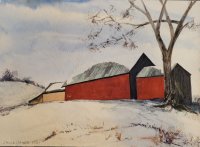 Two Red Barns in Snow
