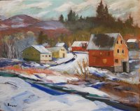 Red Brick Barn in Snow