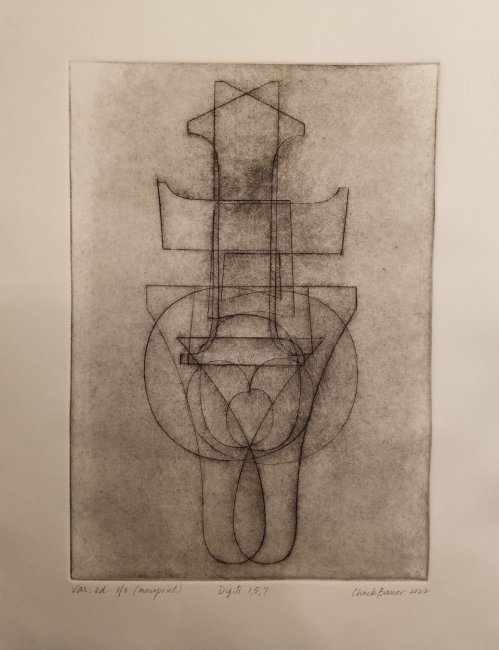 Digits 1, 5, 7 (Monoprint)