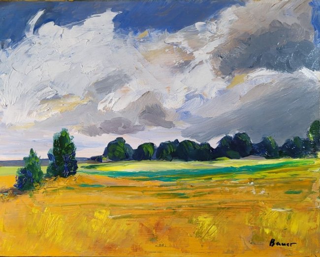 Hayfield Storm  (No. 2 of a pair of plein air paintings.)