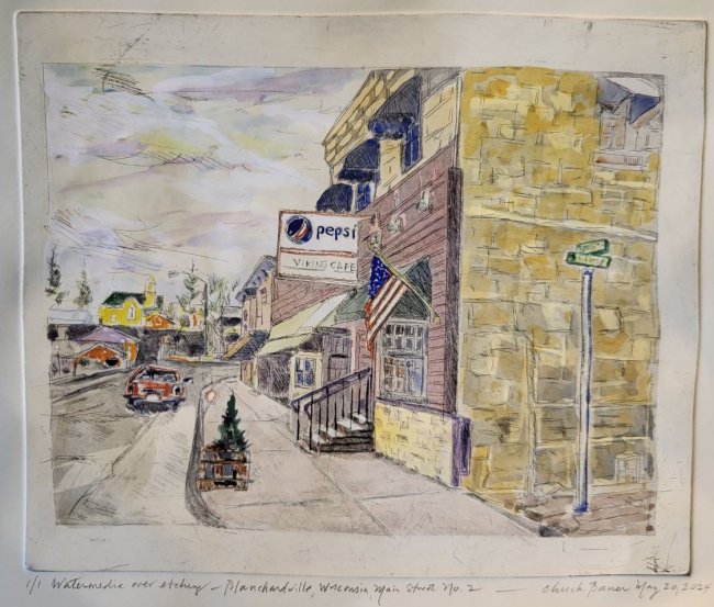 Main Street, Blanchardville, Wisconsin No. 2 with Watercolor
