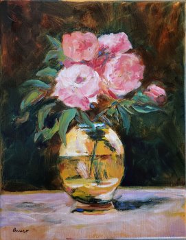 Peonies in a Glass Vase after Manet