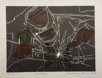 Man Welding (red hints)