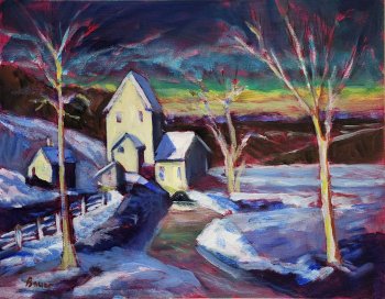 Old Mill at Sunset in Winter