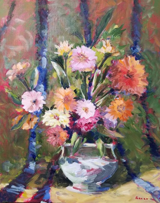 Zinnias in a White Bowl, after Matilda Browne (1869-1947)