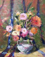 Zinnias in a White Bowl, after Matilda Browne (1869-1947)