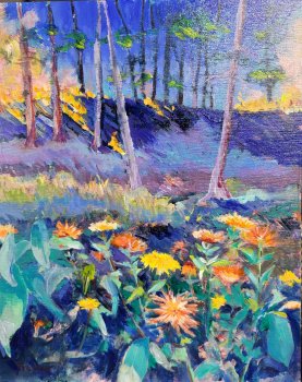 Zinnias and Prairie Burn (Zinnia Dawn) For Val