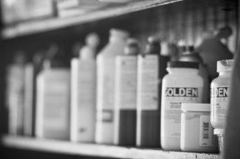 Paint bottles in studio